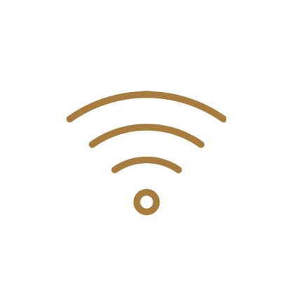 Brown Wi‑Fi signal icon on a black background indicating wireless connectivity