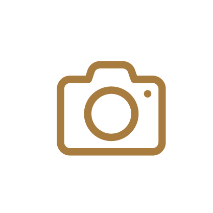 Camera icon on a black background (brown outline) used as a photo button/placeholder to indicate image upload or capture functionality.